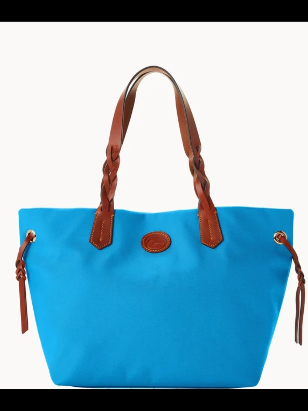 Dooney & Bourke Blue Nylon Shopper Tote Large Bag Brown Braid Leather Handles